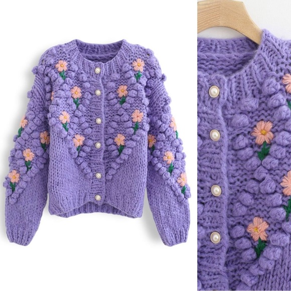 Chicwish Sweaters - Chicwish | Purple | Floral Cardigan